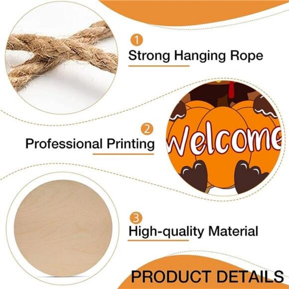 Thanksgiving Decorations Turkey Door Sign Welcome Fall Wreath for Front Door - Picture 4 of 8